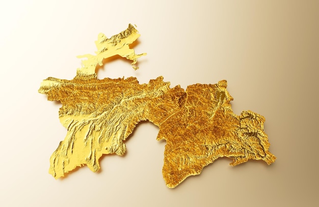 Tajikistan Map Golden metal Color Height map Background 3d illustration