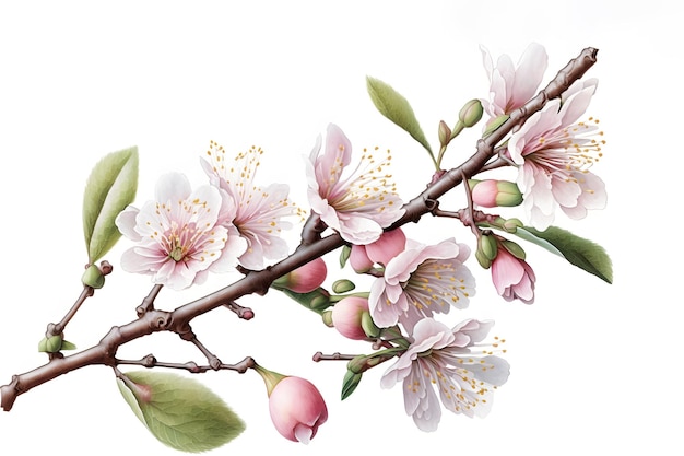 Tak met appelbloemen Bloeiende tak voorjaarscollectie Witte achtergrond geïsoleerde object