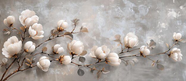Tak met witte katoenbloemen