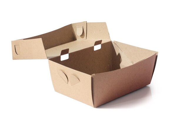 Take away cardboard food boxes on white background