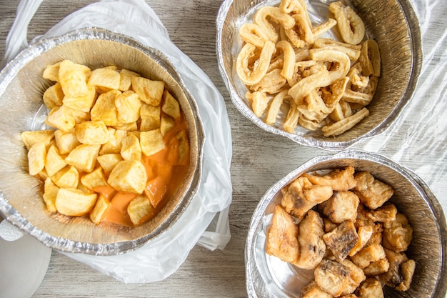 Take away food in aluminum trays