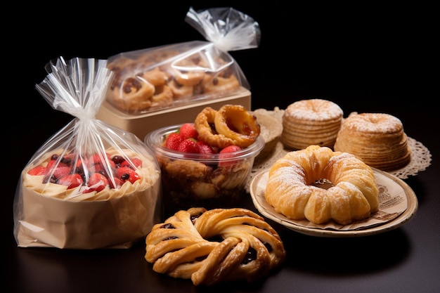 Take away food composition with pastry