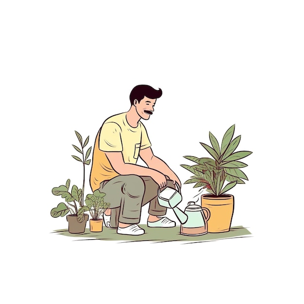 植物のベクトルイラストの世話をする