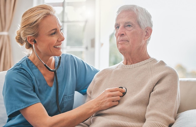 Take a deep breath for me Shot of a female nurse listening to her patients chest