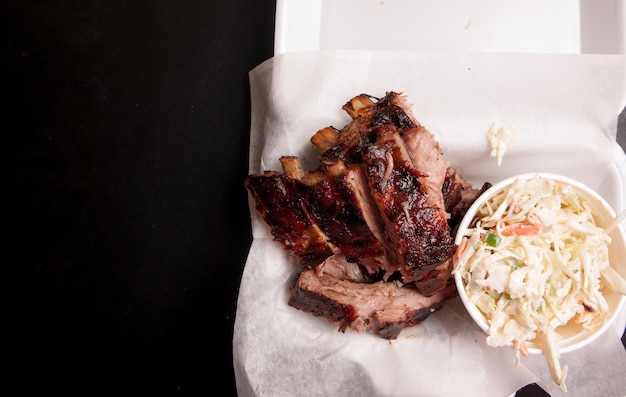 Take out bbq ribs and slaw