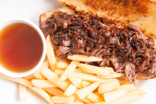 Take out beef dip or french diup with fries