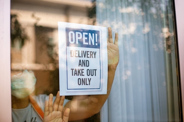 TAKE OUT ONLY sign during COVID-19