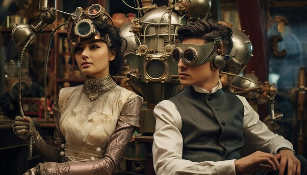 Foto fai foto a modelle vestite con abiti ispirati allo steampunk