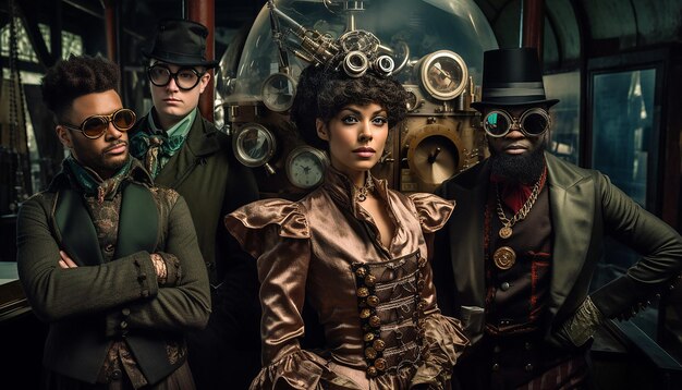 Foto fai foto a modelle vestite con abiti ispirati allo steampunk