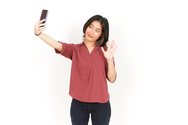 Take a Selfie Of Beautiful Asian Woman Isolated On White Background