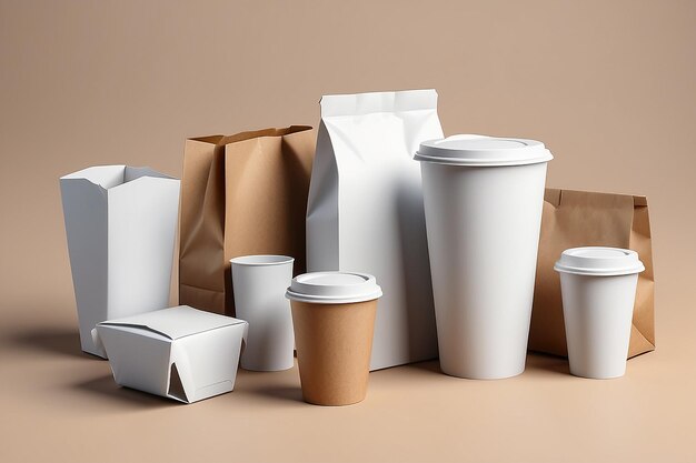 Takeaway food paper packaging Realistic fastfood containers Delivery pack Blank 3D cardboard boxes