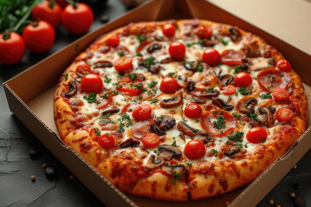 takeaway of levering pizza doos professionele reclame voedsel fotografie
