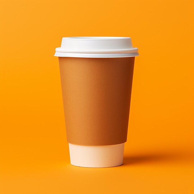 Takeaway paper coffee cup with cardboard sleeve on orange background space for text