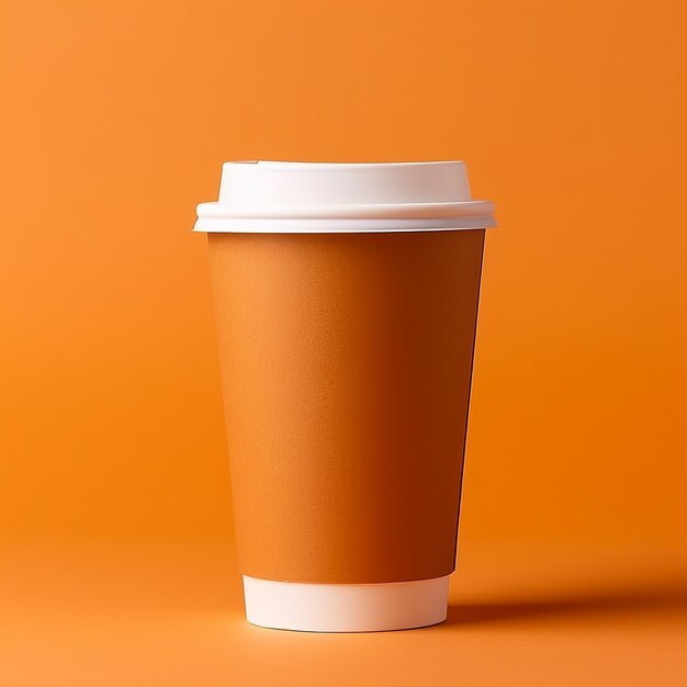 Takeaway paper coffee cup with cardboard sleeve on orange background space for text