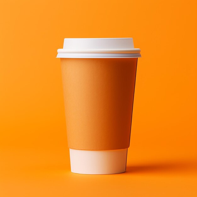 Takeaway paper coffee cup with cardboard sleeve on orange background space for text