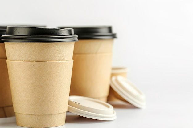 白い背景の上の蓋付きテイクアウト紙コーヒー カップ