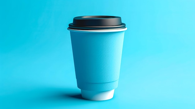 Бумажный стаканчик на вынос для горячих напитков, изолированный на синем фоне, генеративный ай