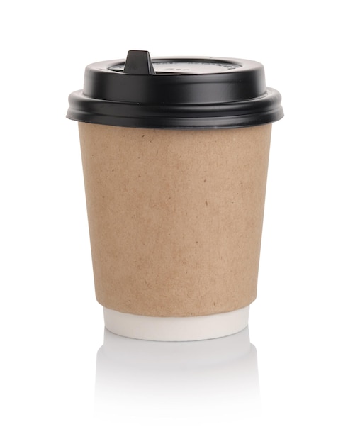 Photo takeout coffee in thermo cup cardboard disposable cup for coffee isolated on white background disposable brown paper coffee cup