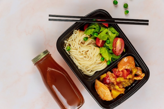 Takeout or takeaway restaurant food to home