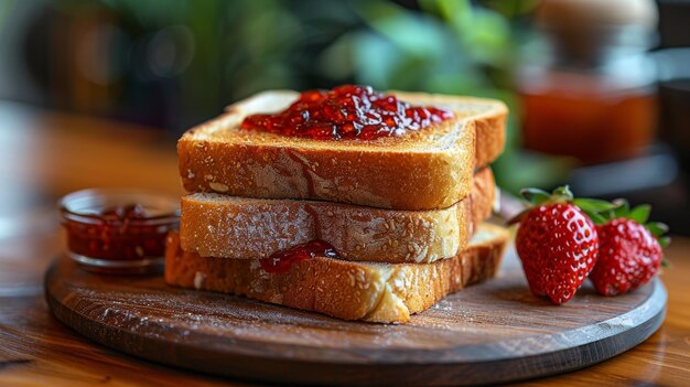 Photo taking breakfast to go toast and jam on a modern breakfast table