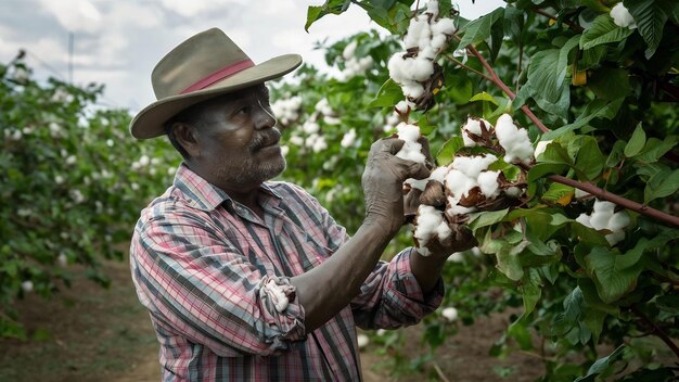 Taking cotton from the branch by a farmer