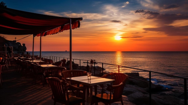 Taking a drink in a beautiful restaurant on the sea