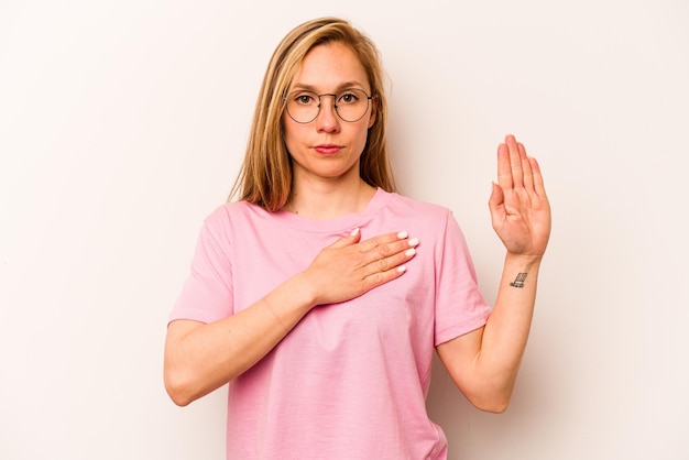 Taking an oath putting hand on chest