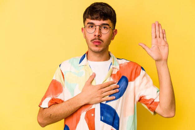 Taking an oath putting hand on chest