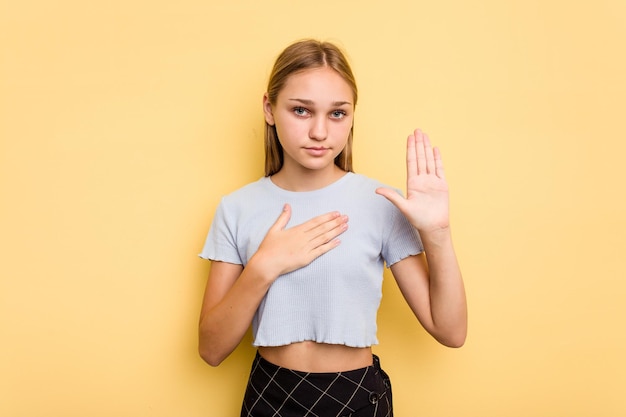 Taking an oath putting hand on chest