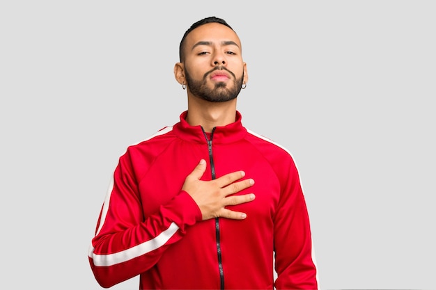 Taking an oath putting hand on chest