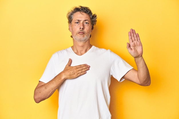 Taking an oath putting hand on chest