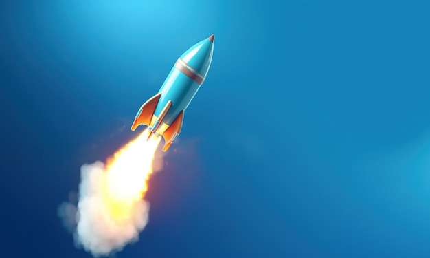 Taking off rocket on blue background Generative AI