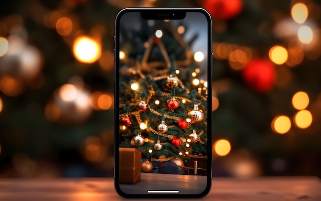 Taking picture of Christmas decoration with blur outside smartphone