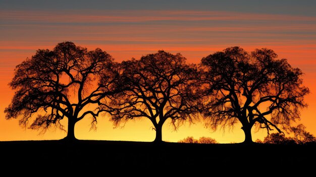 Takken silhouet eikenbomen