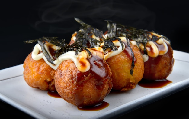 Takoyaki or Japanese octopus ball.