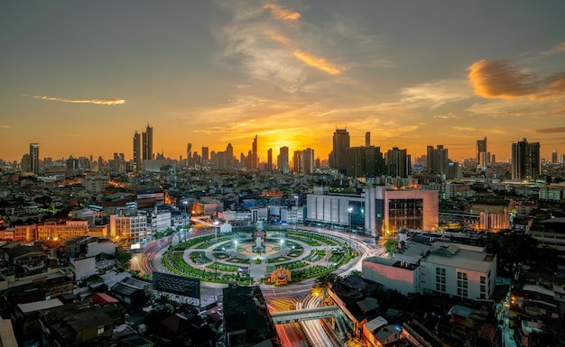 Taksin monument in Thonburi city with morning sunrise sky Bangkok Thailand