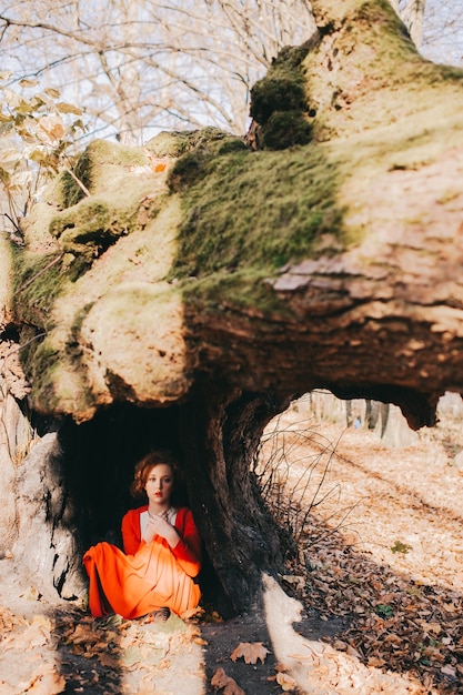 tale. fantastic redhead girl in a mysterious forest