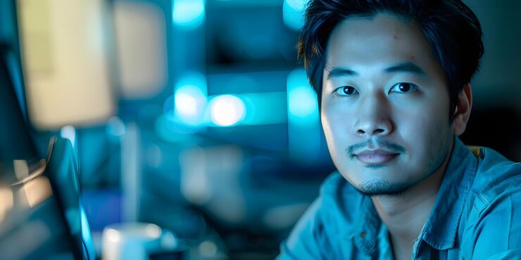 Photo talented asian coder focusing on precise software development and innovation concept asian coder software development innovation precision coding talented programmer