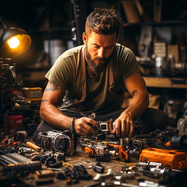 Talented cobbler is working on pair of black men's shoes at his workshop Generated by AI