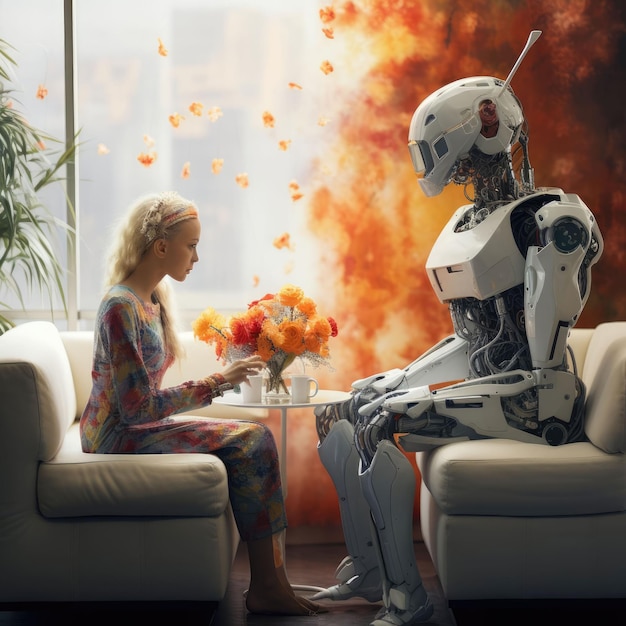 Talk to ai generation robot talking between human and ai robot