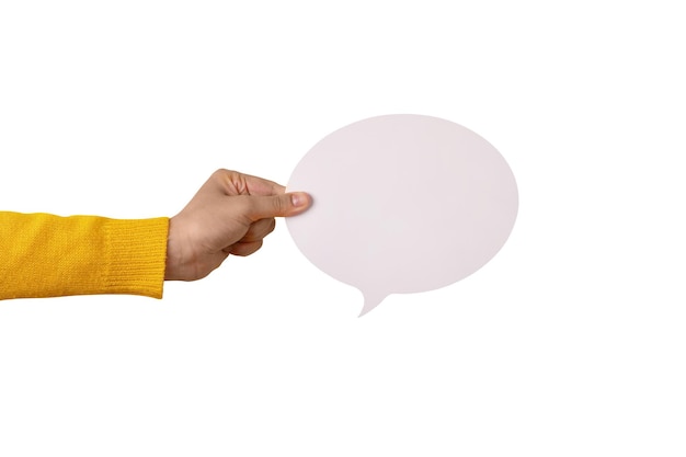 Talk bubble speech icon in hand isolated on white background