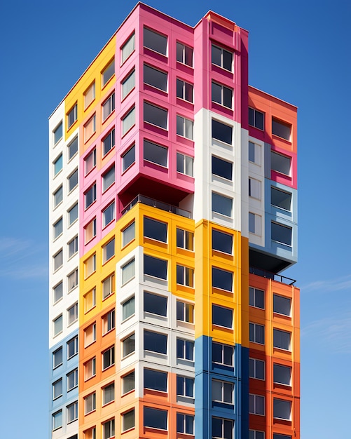 Tall brightly colored building