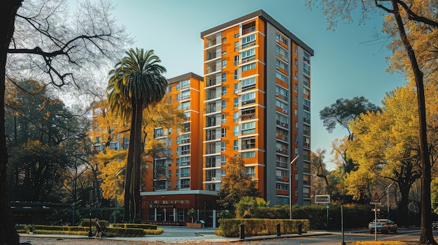 Tall Building in Middle of Park