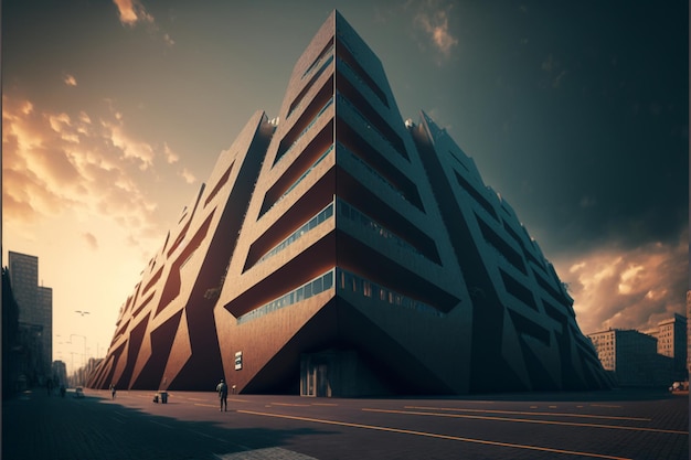 Tall building sitting on the side of a road generative ai