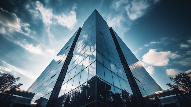 Foto un edificio alto con un cielo blu