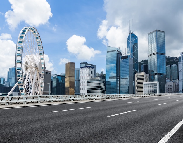 The tall buildings on the edge of Victoria Harbour in Hongkong, the modern city, China