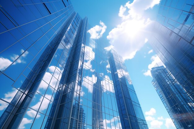 写真 ガラス窓と空の背景を持つ高層ビルの生成 ai