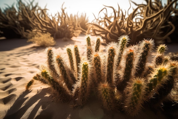 Foto cactus alti e fiori vivaci nel deserto ia generativa