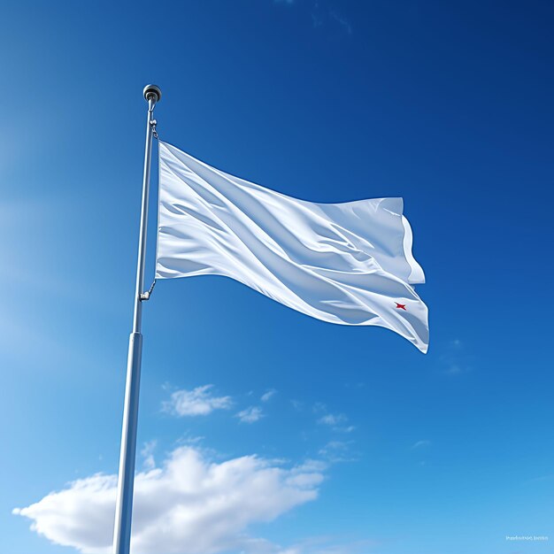 A tall flagpole stands tall against a clear blue sky proudly displaying a national flag fluttering