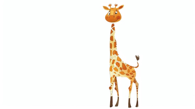 A tall giraffe stands on a white background The giraffe has a long neck and a spotted coat